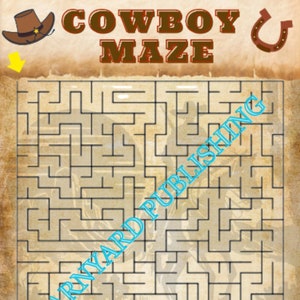 Printable Cowboy Themed Puzzle Maze  - Digital Activity for Kids Teachers and Adults 1 Puzzle and 1 Answer