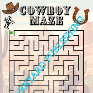 Printable Cowboy Maze  - Digital Activity for Kids Teachers and Adults 1 Puzzle and 1 Answer
