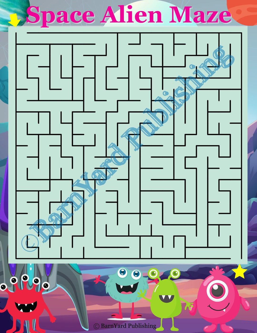 Space Alien Maze Printable Puzzle Digital Activity for Kids Teachers ...