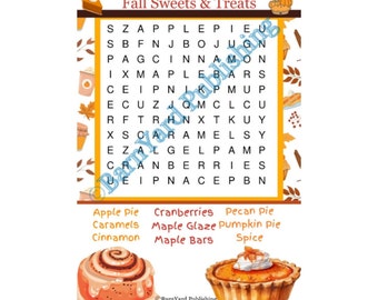 Fall Sweets Word Search Printable Puzzle | Digital Activity for Kids Teachers and Adults 1 Puzzle and 1 Answer