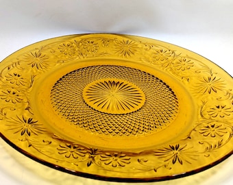 Daisy Amber Cake Plate by INDIANA GLASS circa 1940s