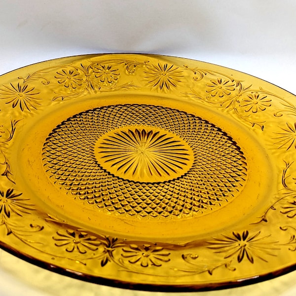 Daisy Amber Cake Plate by INDIANA GLASS circa 1940s