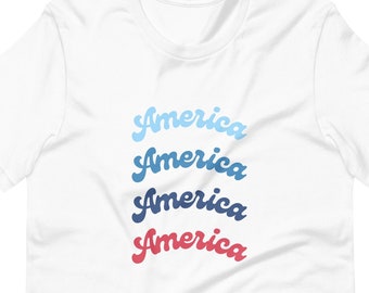 Retro America T-Shirt, 4th of July Red White and Blue Tee