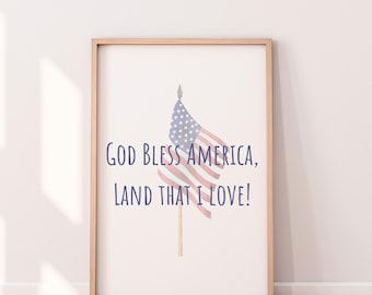 God Bless America Flag Print, 4th of July Decor (Digital Download)