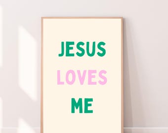 Jesus Loves Me, Pink and Green Print (Digital Download)