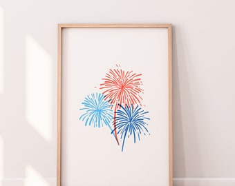 Impresión de fuegos artificiales del 4 de julio, arte mural patriótico de EE. UU. (descarga digital)