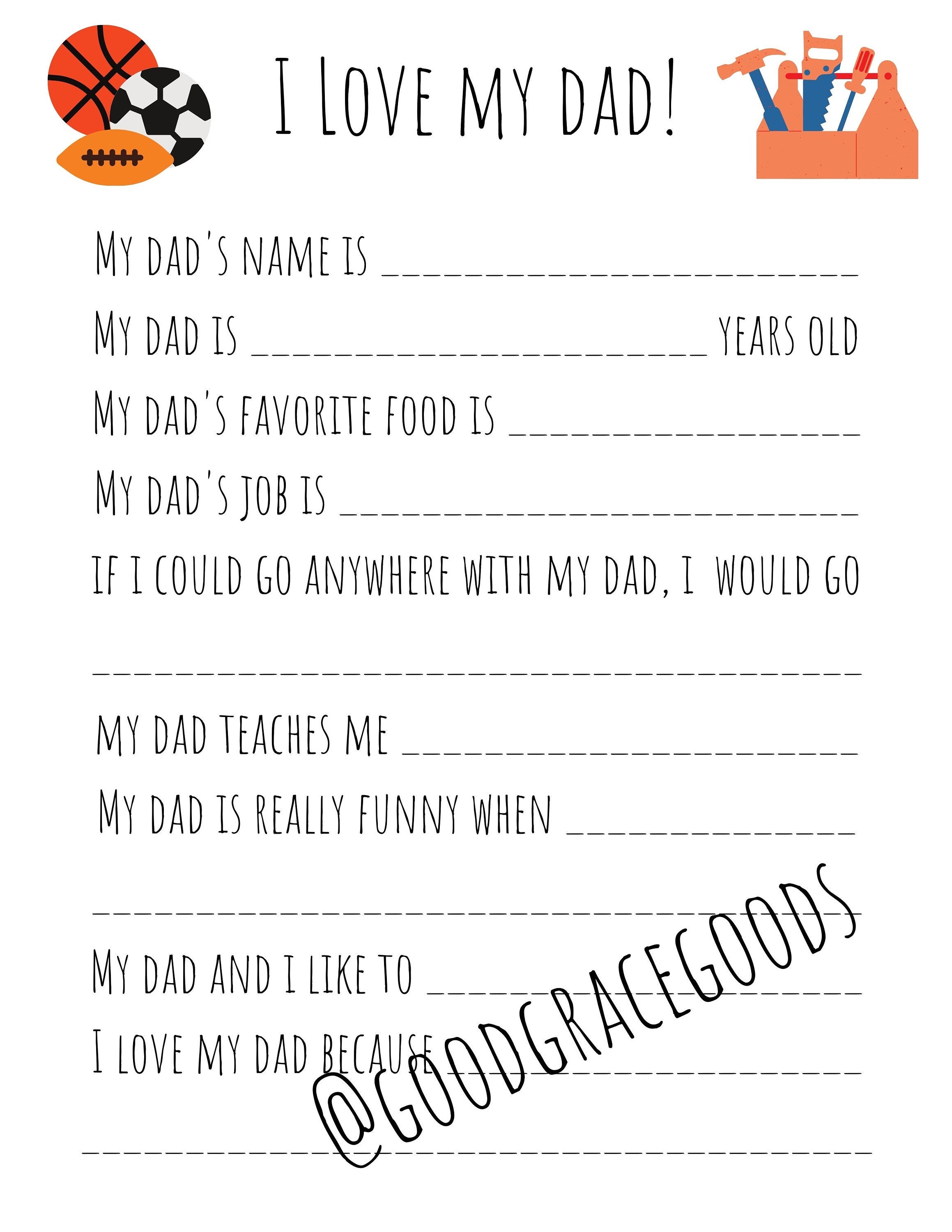 Father's Day Fill in the Blank Printable Sunday School Father's Day