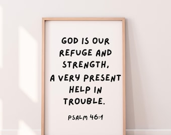 Psalm 46:1 Scripture Print, Christian Wall Art (Digital Download)
