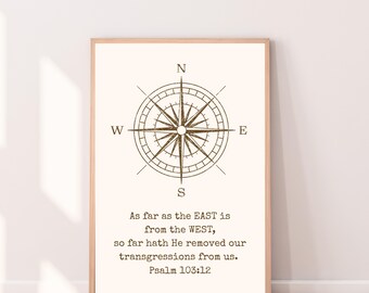 Compass Print, Psalm 103:12 KJV Christian Art (Digital Download)