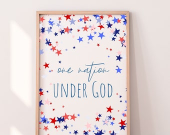 One Nation Under God Sign, Patriotic Star Decor (Digital Download)