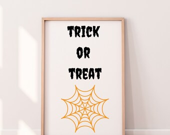 Trick or Treat Halloween Sign, Printable Spiderweb Art (Digital Download)