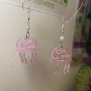 Sparkly Pink SB Jellyfish Earrings Hypoallergenic Handmade