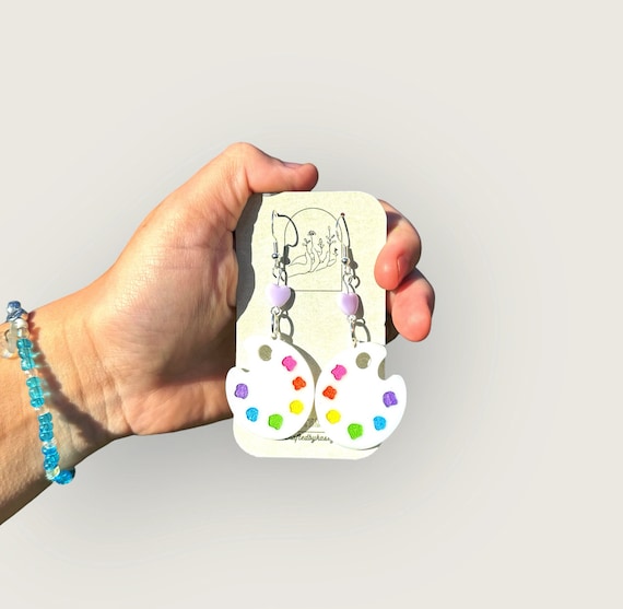 Rainbow Paint Palette Earrings Handmade Hypoallergenic Lightweight