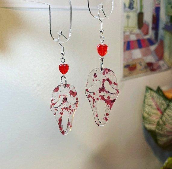 Clear Bloody Scream Earrings Hypoallergenic Handmade