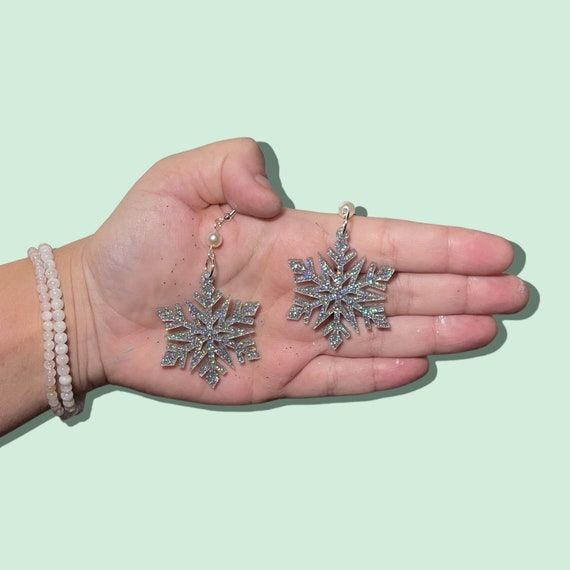 Sparkly Lightweight Snowflake Christmas Earrings Hypoallergenic Handmade Recycled Material