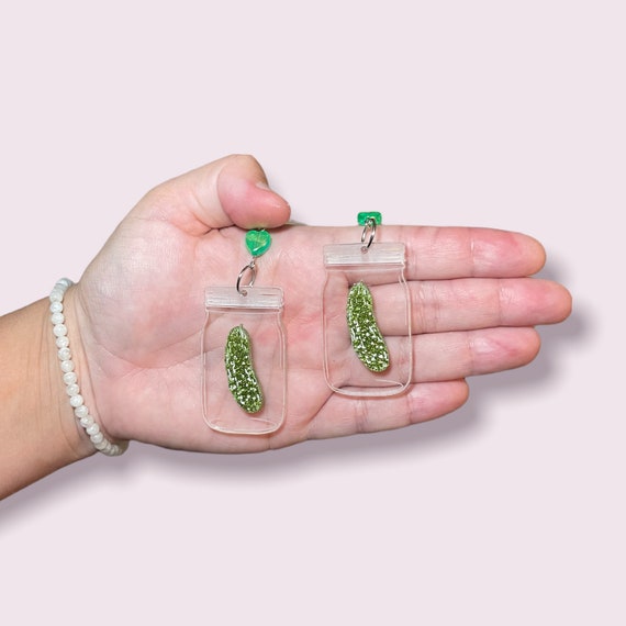 Pickle Mason Jar Food Earrings (Lightweight) Hypoallergenic Handmade