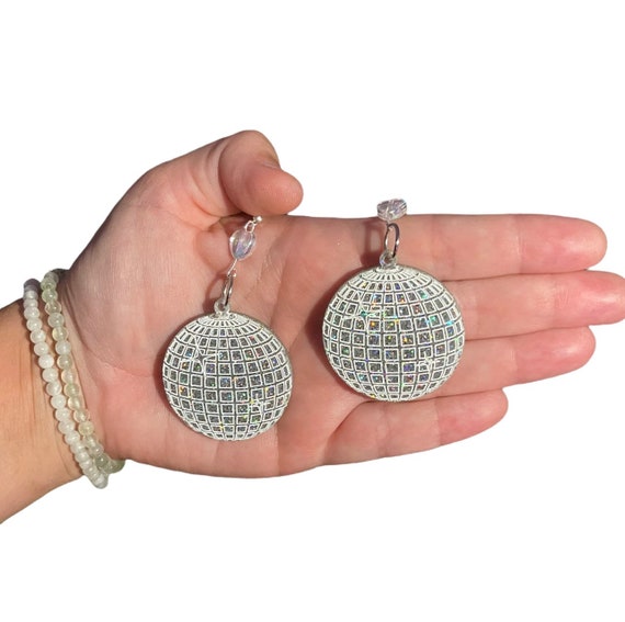 Glittery Iridescent Disco Ball Earrings (Lightweight) Hypoallergenic Handmade