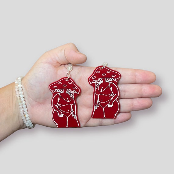 Thick Mushroom Head Cottagecore Body Earrings Hypoallergenic Handmade Body Positivity