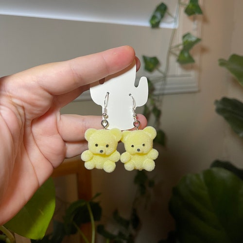 Fuzzy Yellow Teddy Bear Earrings Bear Earrings Pastel Etsy
