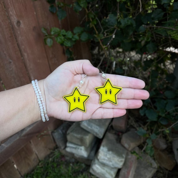 Mario Star Earrings Handmade Hypoallergenic Lightweight