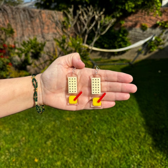 Ritz Cracker N’ Cheese Dip Nostalgic Food Earrings Handmade Hypoallergenic Lightweight