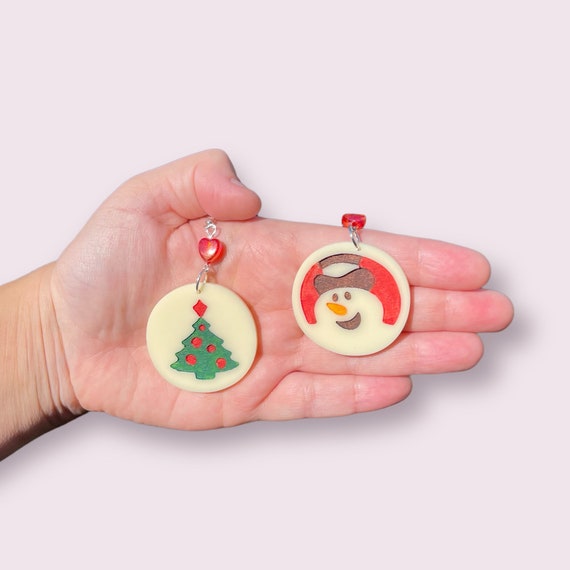 Christmas Tree Frosty the Snowman Pillsbury Cookie Earrings Hypoallergenic Handmade Lightweight