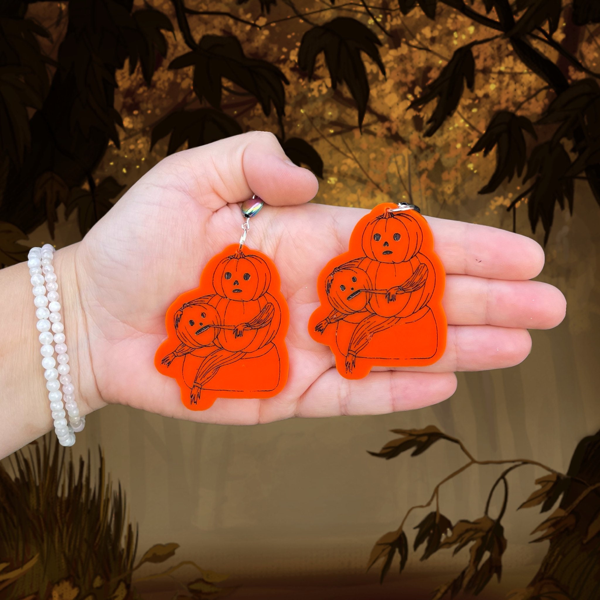 Over The Garden Wall Pumpkin Head Carving Earrings Hypoallergenic Handmade over-the-garden-wall-pumpkin-head-carving-earrings-hypoallergenic-handmade