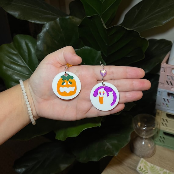 Ghost and Pumpkin Halloween Cookie Earrings Hypoallergenic Handmade Lightweight
