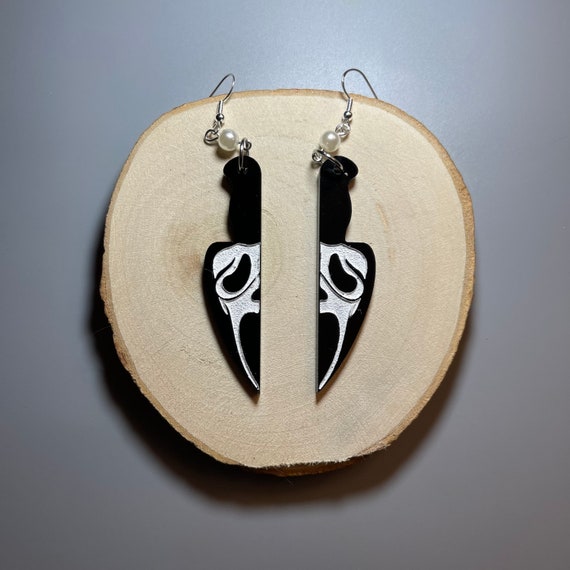Black Scream Knife Earrings Handmade Hypoallergenic