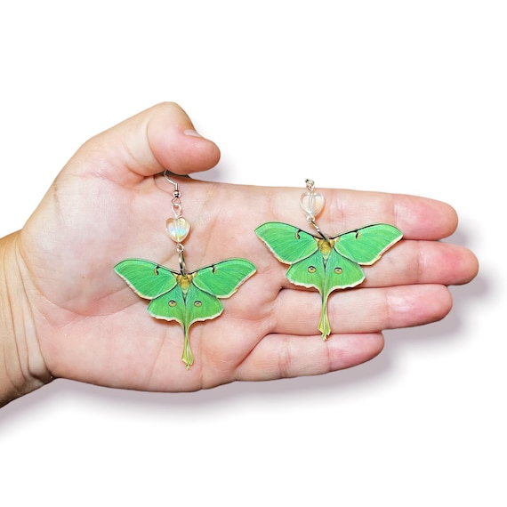 Green Luna Moth Insect Earrings Handmade Hypoallergenic Handmade