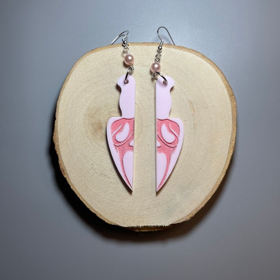 Pastel Pink Scream Knife Earrings Handmade Hypoallergenic