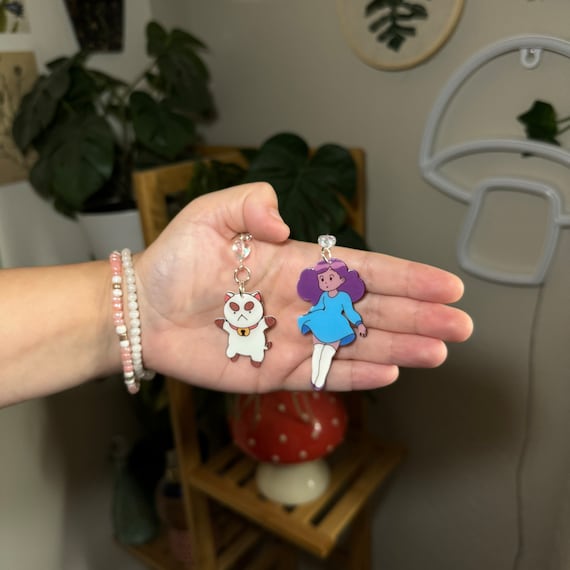 Bee and Puppycat Flat Earrings Handmade Hypoallergenic Lightweight One Sided