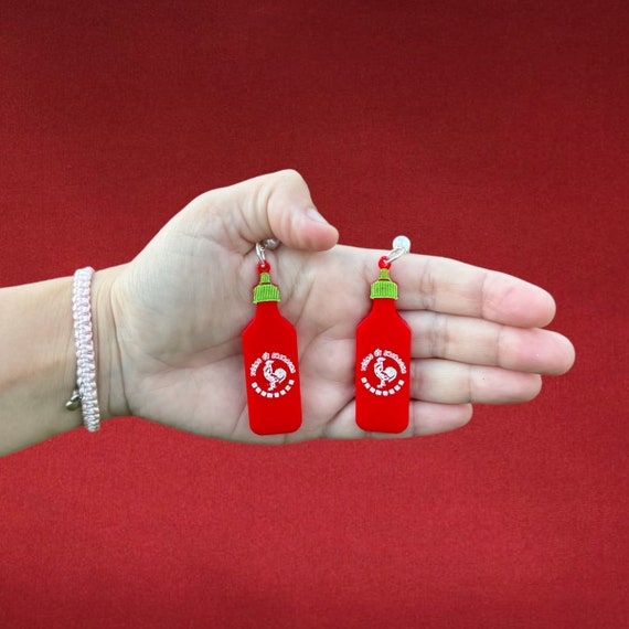 Sriracha Bottle Hot Sauce Food Earrings Handmade Hypoallergenic Lightweight