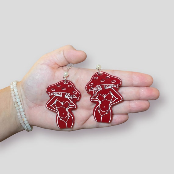 Curvy Mushroom Head Cottagecore Body Earrings Hypoallergenic Handmade Body Positivity