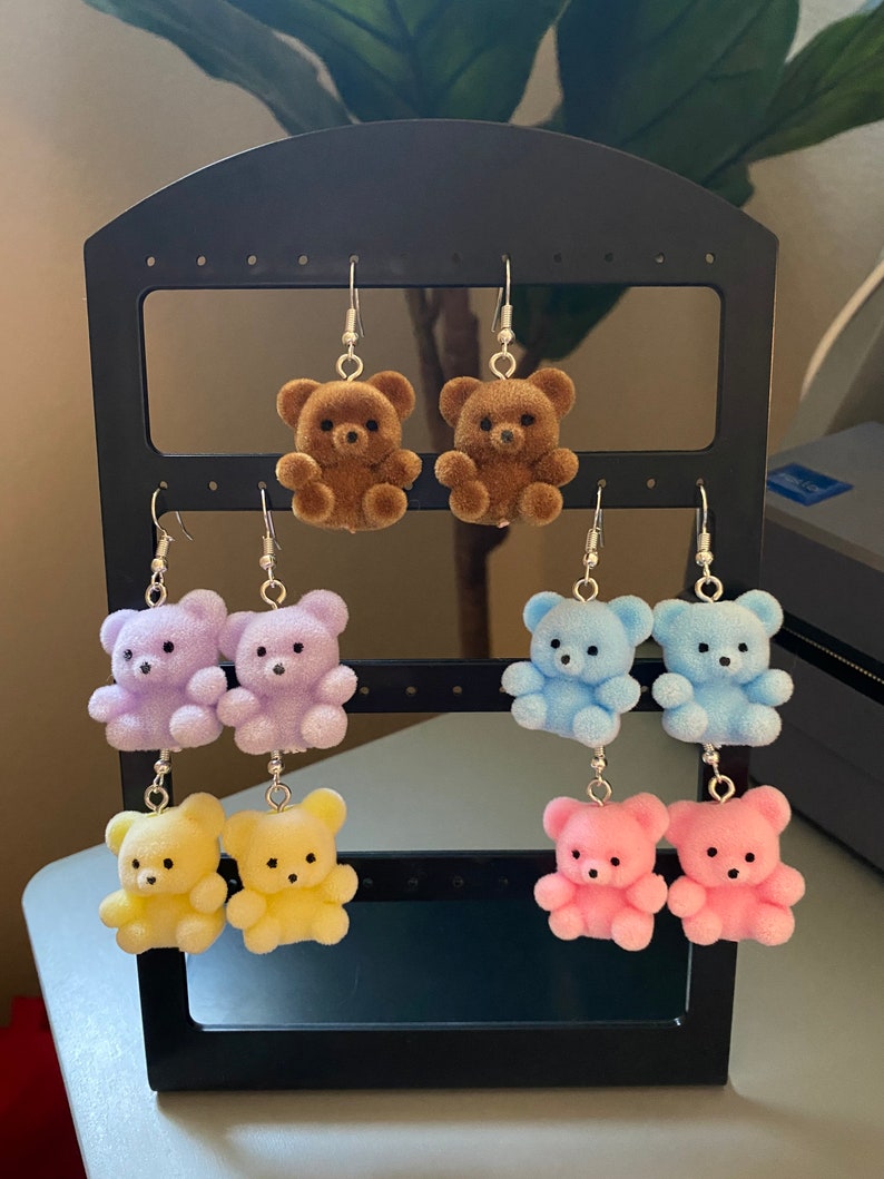 Fuzzy Yellow Teddy Bear Earrings Bear Earrings Pastel Etsy