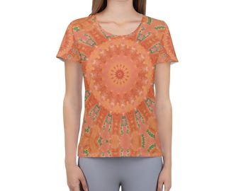 Orange Grand Canyon Print All-Over Print Women's Athletic T-shirt