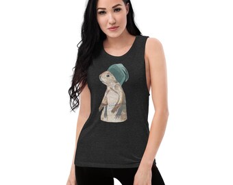 Prairie Dog with Beanie Ladies’ Muscle Tank