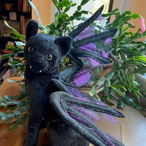 Emotional Support Custom Bat Winged Fairy Witchy Black Cat Stuffed Animal Plushie Toy