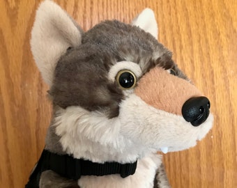 Emotional Support Grey Wolf Stuffed Animal Plushie Toy