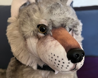 Emotional Support Big Grey Wolf Plush ESSA Stuffed Animal Personalized Gift Toy