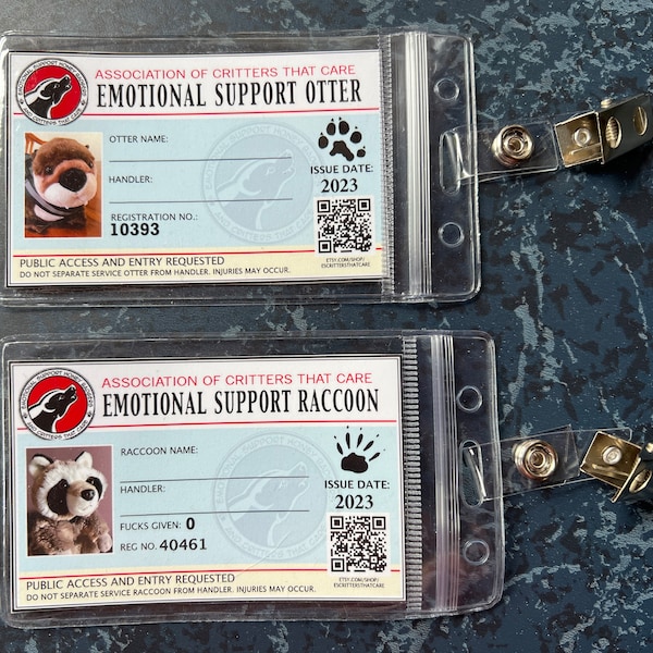 Emotional Support Personalized ID Stuffed Animal Plush Registration Tag