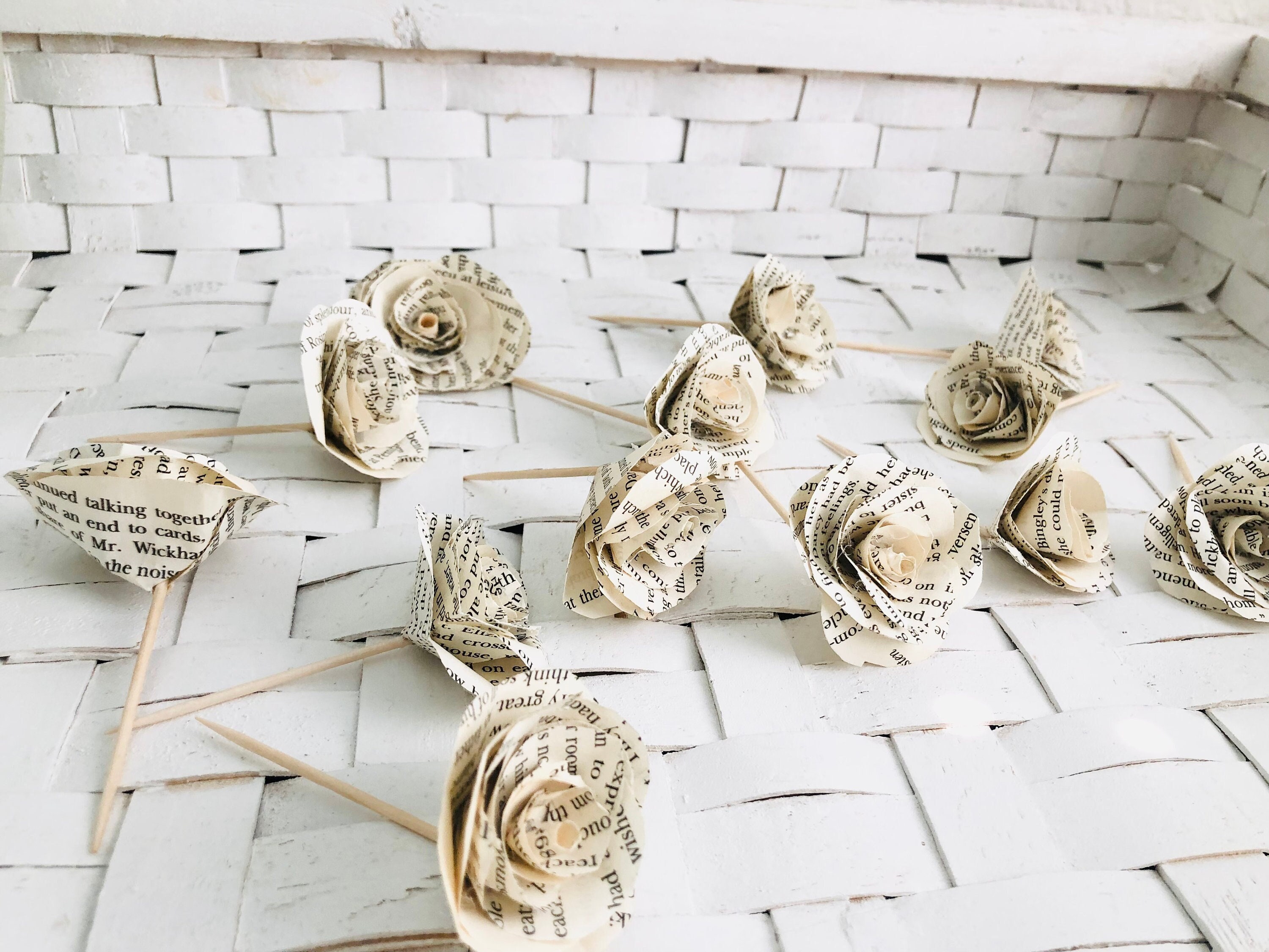 cupcake topper • toothpick topper • book page topper • book page party • book page decor • shower decor • mini cupcake picks • snack topper