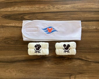 Spa headband and wristband set, perfect for Disney cruise, fish extender gift for teens bridal party, facial hair wrap