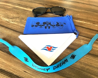 Sunglass gift set: bag, strap and cleaning cloth. Custom designs DCL Disney cruise vacation
