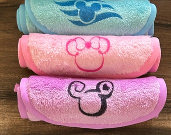 Make-up remover cloth, set of 3, Mickey Minnie, perfect for Disney cruise, fish extender gift, stocking stuffer, Eco-friendly reusable