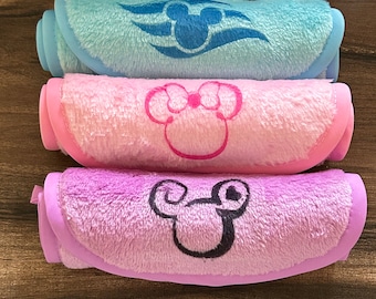 Make-up remover cloth set of 3, custom designed Mickey Minnie, perfect for Disney cruise, fish extender gift, Eco-friendly reusable spa gift