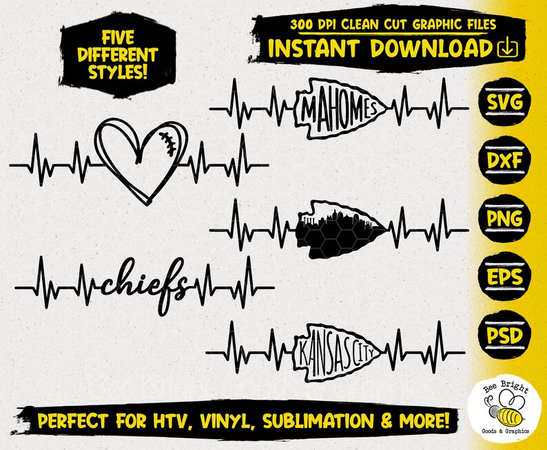 Download Kansas City Chiefs Heart Beat Lifeline Bundle PNG SVG | Etsy