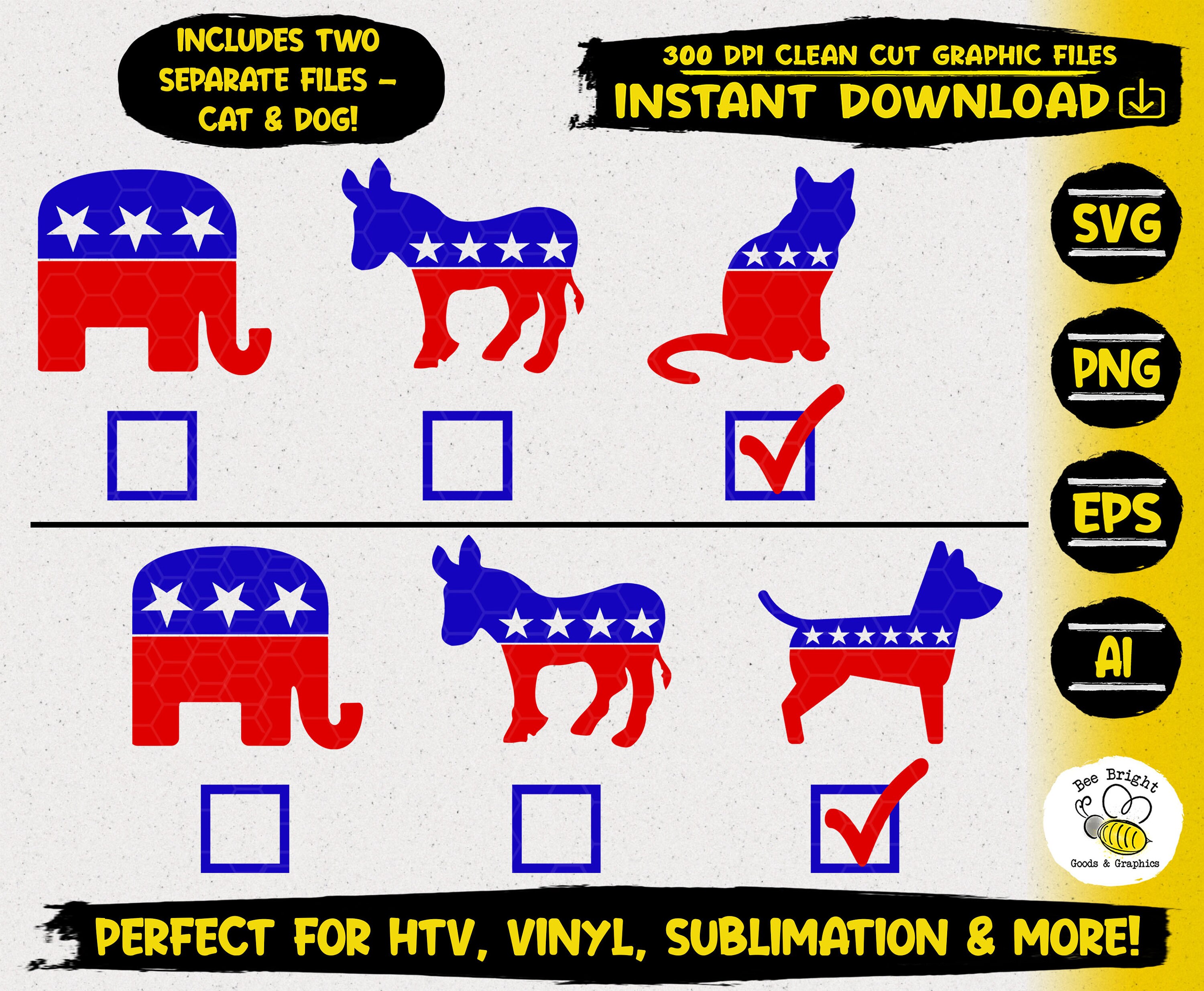 Vote Cat/Dog Election Day SVG PNG EPS and more file for Etsy