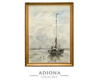 On Shore | Vintage Boat Painting | Oil Painting | Vintage Nautical Art | Vintage Artwork | Printable Artwork | PRINTABLE DIGITAL DOWNLOAD