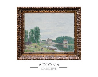 風景川ヴィンテージアート | ヴィンテージ水彩画 | ヴィンテージアートワーク | 印刷可能なアートワーク | 印刷可能なデジタルダウンロード